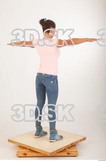 Whole body modeling pose pink t shirt blue jeans of…